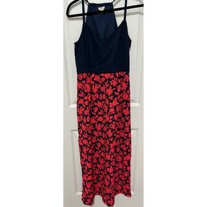 J.‎ Crew Navy Red Floral Maxi Dress Spaghetti Strap Halter Style Size 6